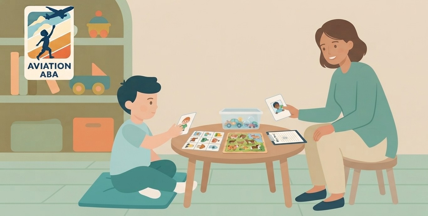 An aba provider playing books with the kid