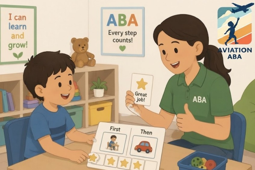 A child attending an ABA sessions with a professional