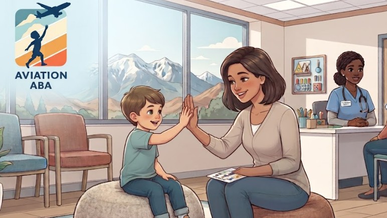 A child high-fiving his teacher happily after autism evaluation in utah