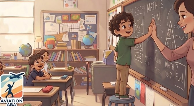 A kid enjoying learning in school through ABA therapy