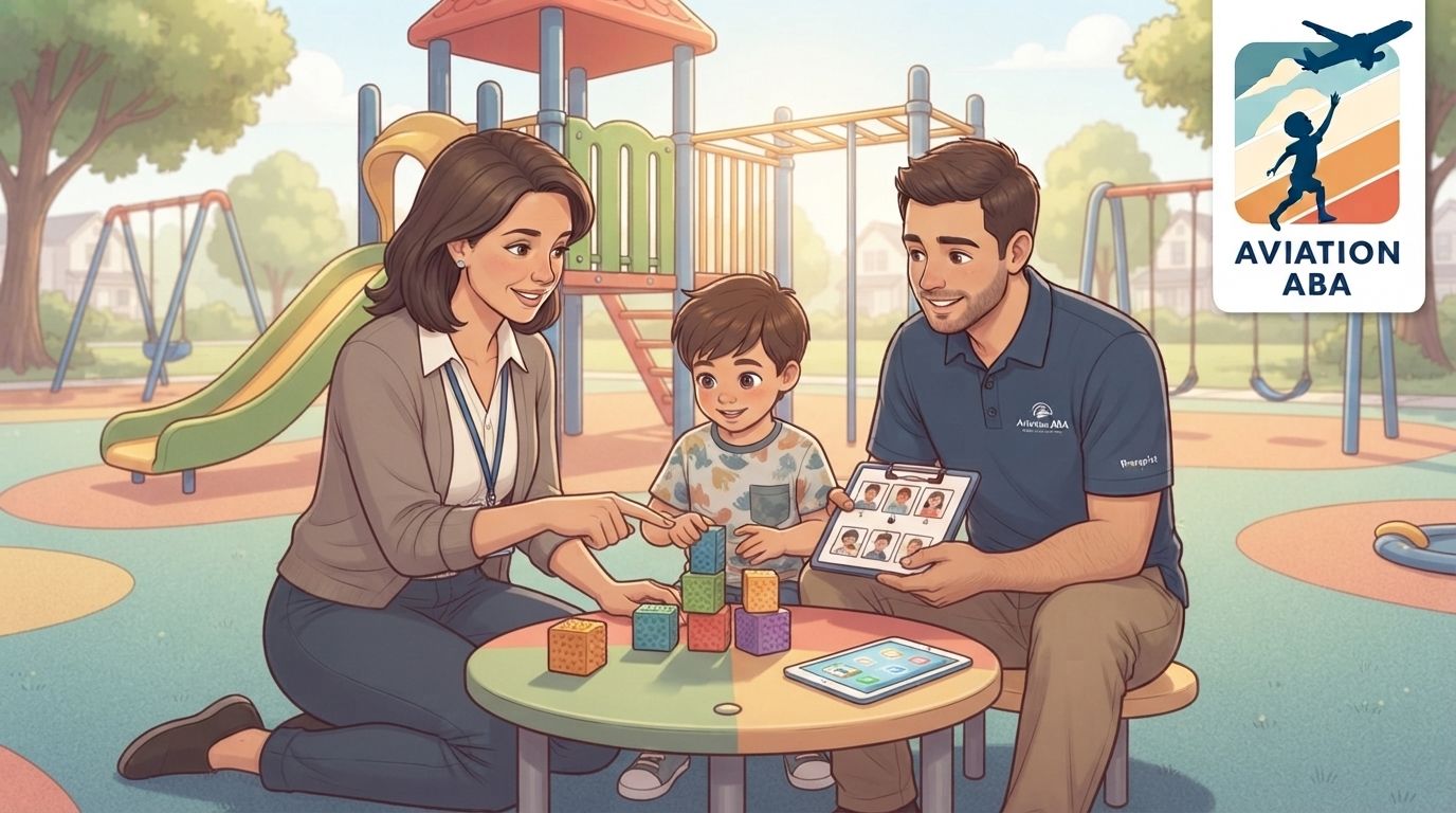 Kid learning skills with his counsellors