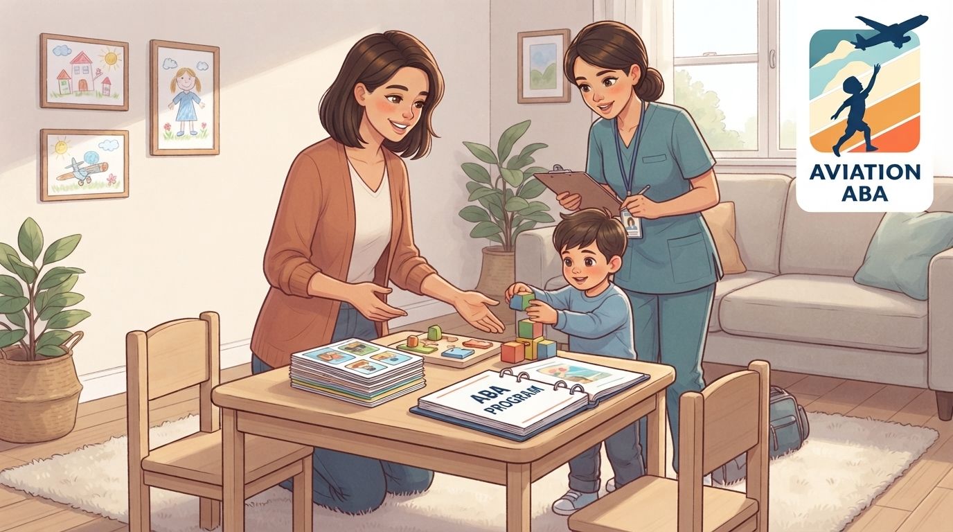 An ABA therapist helping to prepare the home for an ABA session